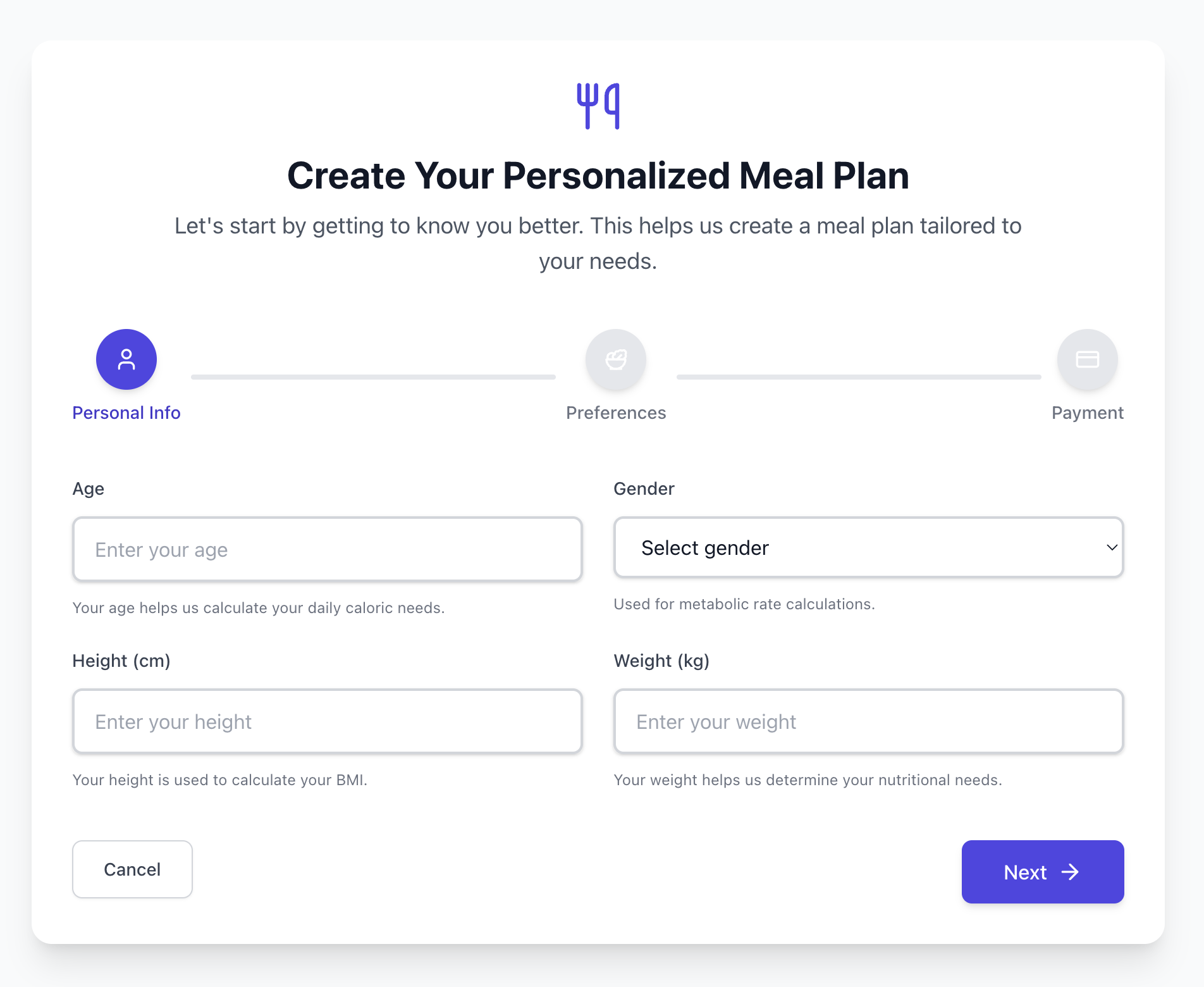 Video demonstration of creating a meal plan